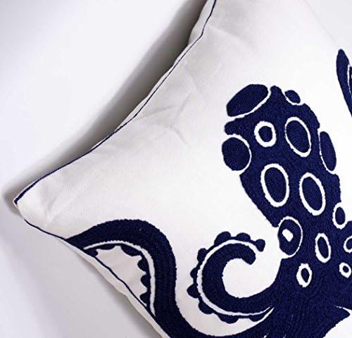 Embroidered Nautical Decor Pillow Cover,Square 18 Inches Decorative Canvas Pillow Cover for Nautical Style Deco by (Navy-Octopus)