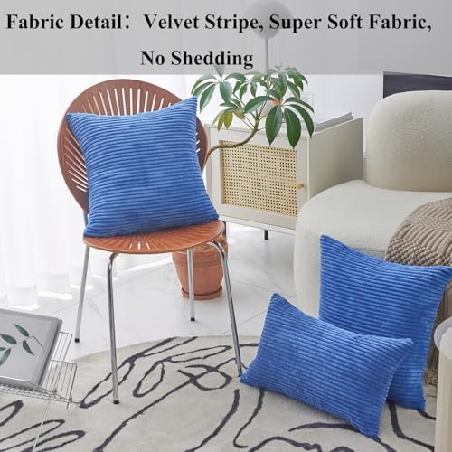 Home Brilliant Blue Pillow Covers Striped Corduroy Euro Sham 24 inch Throw Pillow Cover Decorative Pillow Cases for Bed, 24x24 inch, Blue