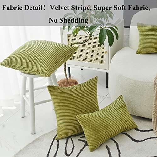 Home Brilliant Set of 2 Green Summer Pillow Covers Euro Pillow Shams 26x26 Striped Velvet Corduroy Decorative Europe Sham Throw Pillow Covers for Sofa Couch, 26 x 26 inch, Grass Green