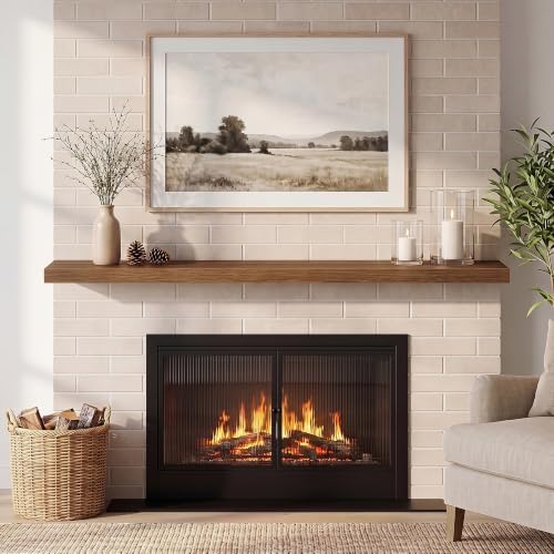 Fun Memories 67 Inch Fireplace Mantel Set of 2, Long Floating Shelf for Bedroom|Living Room, Wall Mounted Farmhouse Display with Invisible Heavy Duty Metal Bracket, Walnut