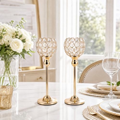 Gold Crystal Candle Holders Set of 2