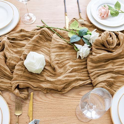 Wokceer Cheesecloth Table Runner Khaki 10FT Boho Gauze Runner, 6 Pack