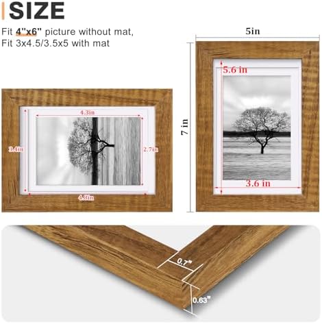 Egofine 4x6 Picture Frames Made of Solid Wood with Plexiglass Set of 4, Display Pictures 3x4.5 and 3.5x5 with Mat or 4x6 Without Mat for Tabletop and Wall Mounting, Teak Wood