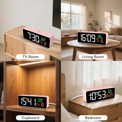 Netzu 3-in-1 Digital Clocks for Living Room, Small & Compact Alarm Clock