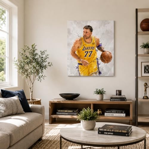 Luka Dončić-LAL Basketball Canvas Wall Art, Sports Player Poster, 12x16 | Abstract splash ink athletic artwork, motivational sports wall decor for teen boys room, bedroom, living room, gym or office