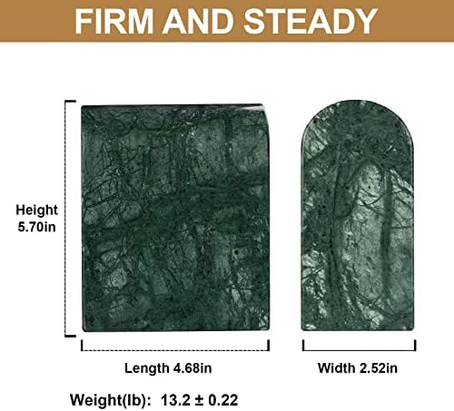 Koville Indian Natural Marble Bookends for Shelves, 13LBS Non-Slip Book Ends, Heavy Duty Marble Book Holders Organizer, Bookshelf Apartment Decor for Movies/CD/Video Games(Indian Green)