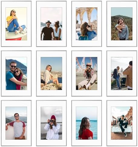 Frametory 12 Pack 16x24 Aluminum Frame with Mat for 12x18 Photo, Silver