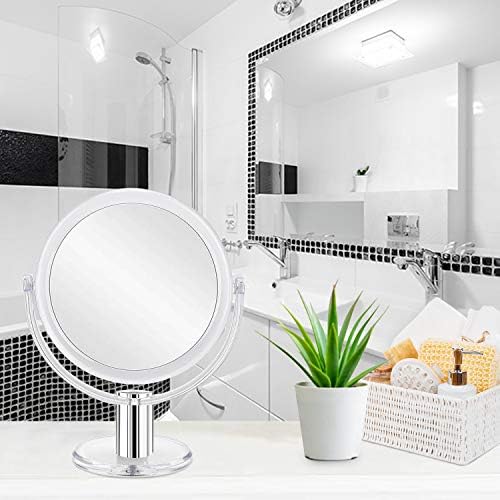 Magnifying Makeup Double Sided Mirror 1x 10x Magnification Desk Mirror 7'' | Fabuday Tabletop Magnified Mirror with Stand, Two Side Cosmetic Vanity Acrylic Mirror, 360° Rotation, Clear