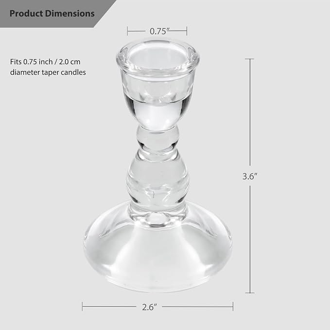 Glass Candle Holder for Taper Candles, Clear Decorative Candle Sticks Holders Set of 6 for Christmas Decor and Thanksgiving Wedding Dining Party Table Decorations (Exclude Candles)