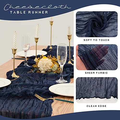 YMHPRIDE 12 Pack Cheesecloth Table Runner 35x120in Navy Blue Table Runner