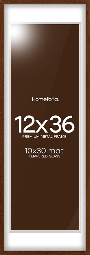 Homeforia 12x36 Brown Oak Picture Frame, High-End Wood, 10x30 Mat, Glass