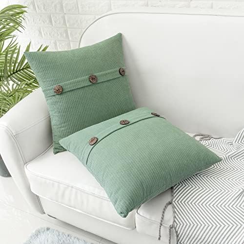 HWY 50 Sage Green Chenille Throw Pillow Covers 20x20 Inch Buttons Pack of 2