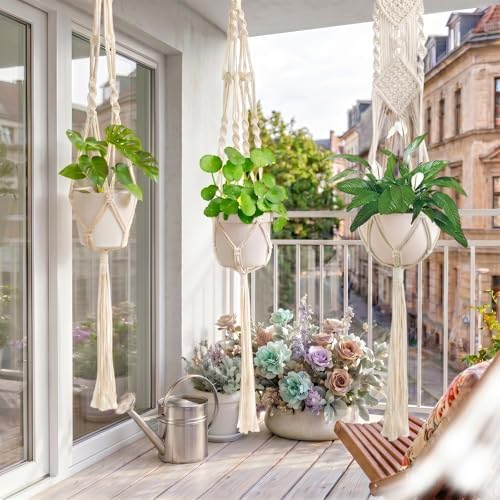 Laerjin 6 Pack Macrame Plant Hangers, Hanging Planters for Indoor Plants
