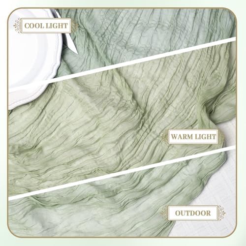 Le courant 6pcs 10Ft Cheesecloth Table Runner, Rustic Boho Gauze Cheese Cloth Runner Table Runner for Weddings Bridal Baby Shower Birthday Holiday Parties Home Decor, Sage Green
