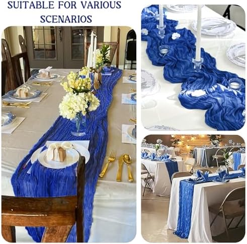 2 Pack 120 Inch Royal Blue Cheesecloth Table Runner Boho Rustic Gauze Sheer Romantic 10 FT Long Cheese Cloth Table Runner for Bridal Baby Shower Wedding Party Birthday Holiday Home Easter Decor