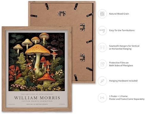 Poster Master William Morris Poster - Mushrooms Print - Flower Art - Farmhouse Illustration - Floral Illustration - Aesthetic Piece - Office or Living Room Decor - 16x20 Beige Framed