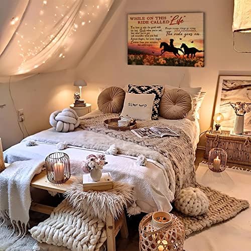 Rustic Religious Horse Wall Art Life with Girl Picture Inspirational Painting Horse Gifts for Girls Framed Modern Artwork for Girls Bedroom Home Decor 16x24 inch