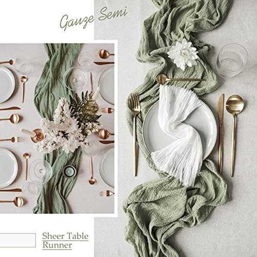 6 Pack Sage Green Cheesecloth Table Runner, Extra Wide 35x120 Inch
