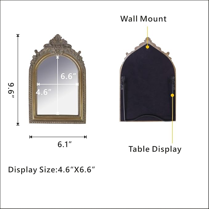 Bronze Vintage Vanity Desk Makeup Mirror Antique Decorative Wall Mirror,Resin Carved Arched Mirror for Living Room,Bedroom Dresser,Home Decor ﻿ (Medium)