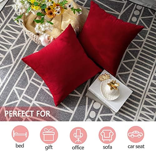 Stellhome Christmas Decorative Red Velvet Pillow Covers Pack of 2 Square Super Soft Cushion Covers for Bed Couch Sofa Bench, 20 x 20 inch (50 x 50 cm)