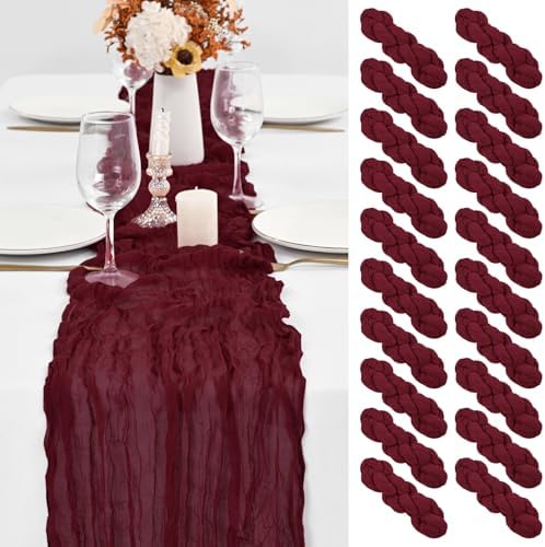 20 Pack Burgundy Table Runner 10Ft Burgundy Cheesecloth Table Runner Boho Gauze Table Runners Long Romantic Sheer Fabric Cheese Cloth Table Runners for Wedding Party Bridal Shower