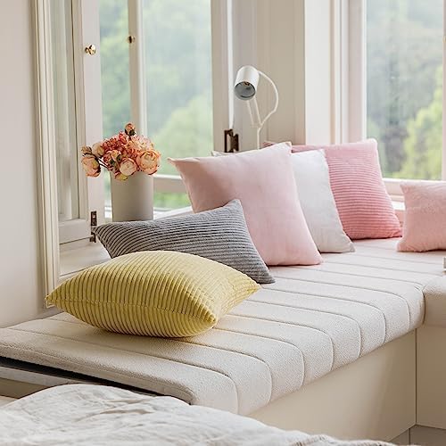 Home Brilliant Summer Pillow Covers 16x16 Yellow Throw Pillow Covers Supersoft Stripe Corduroy Accent Pillow Covers Decorative Couch Sofa Living Room, 16 x 16 inch, Sundress