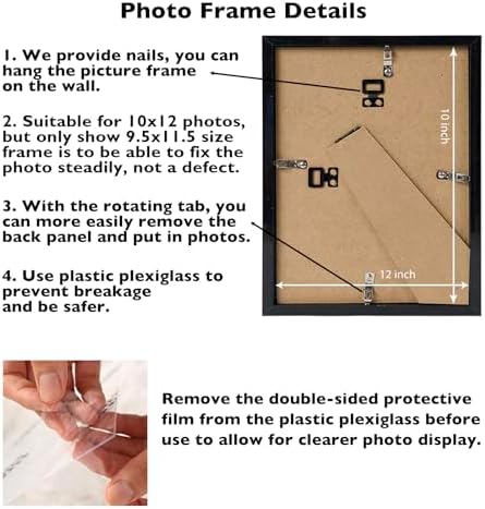 JCJMY 10x12 Black Picture Frame Set of 6, Horizontal and Vertical Formats for Wall Hanging, 10 x 12 Wall Gallery Poster Photo Frames with Shatter Resistant Plexiglass, 6 Pack, Black