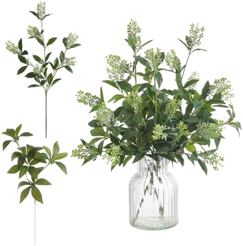 6 Pcs Artificial Greenery Stems, Realistic Faux Eucalyptus Branches Plants for Vase Decor, Wedding Centerpieces, Farmhouse Home Party Decor, Bendable Stems & No Fade (Green)