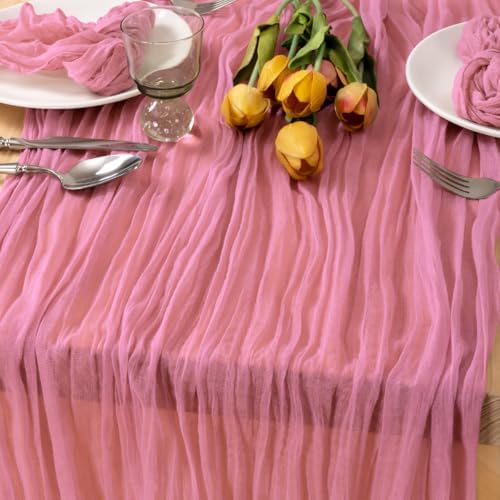 Mauve Pink Gauze Cheesecloth Table Runner 10ft Boho Rustic Runner