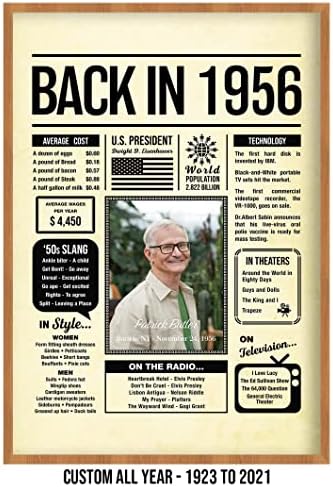 Personalized 69 year old birthday gifts - Back in 1956 Poster - Centerpiece Table Decorations 69th Birthday Party - Custom Born in 1956 Newspaper Vintage Poster for Men, Women