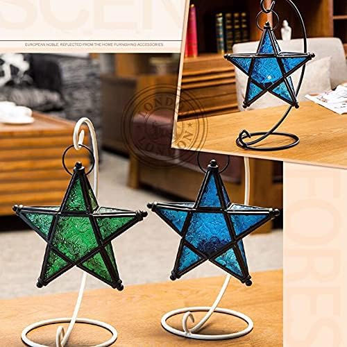 Sziqiqi Glass Star Tealight Lantern, Hanging Star Candle Holder, Green
