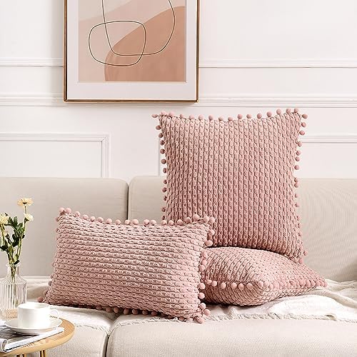 Fancy Homi 2 Packs Dusty Pink Decorative Throw Pillow Covers 12x20 Inch for Couch Bed Sofa, Modern Farmhouse Boho Home Decor, Soft Cute Plush Corduroy Cushion Case 30x50 CM