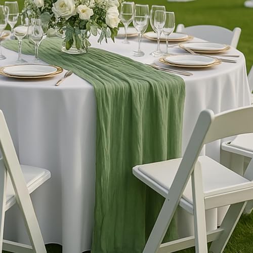 6 Pack Sage Green 10FT Cheesecloth Table Runners –120 Inch Rustic Gauze Bulk Set for Wedding Reception, Woodland Baby Shower, Garden Party, or Boho Spring Event Decor