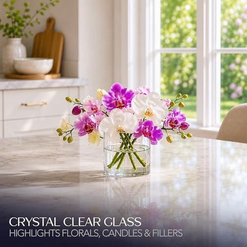 Royal Imports Glass Cylinder Flower Vase 4" Wide x 4" Tall, Clear | Cylinder Vases for Centerpieces for Tables, Floating & Votive Candle Holders Wedding Decor, Storage, Home & Event Decorations