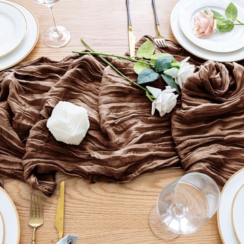 Wokceer Cheesecloth Table Runner Brown 10FT Boho Gauze Runner, 2 Pack