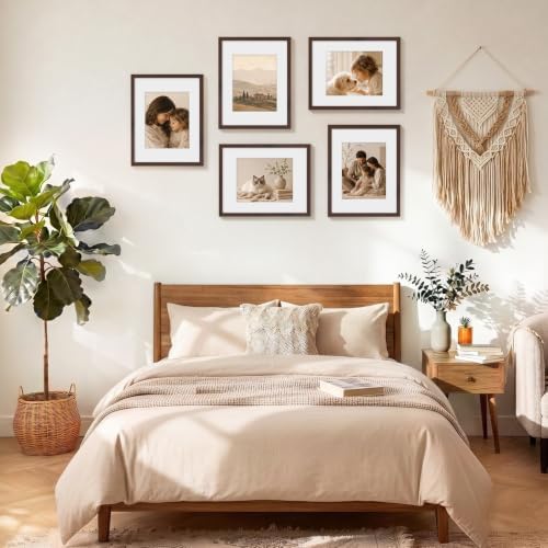 Vittanly 11x14 Picture Frames Set of 5, Engineered Wood, Light Brown