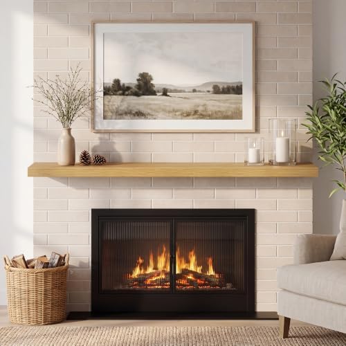 Fun Memories 67 Inch Fireplace Mantel Set of 2, Long Floating Shelf for Bedroom|Living Room, Wall Mounted Farmhouse Display with Invisible Heavy Duty Metal Bracket, Oak