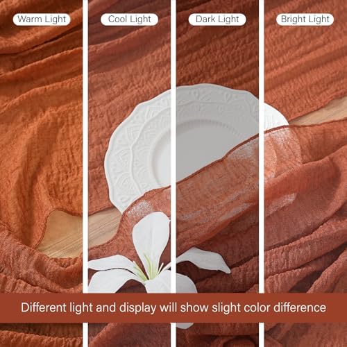 2Pcs Cheesecloth Table Runner Terracotta 10FT Boho Gauze Cheese Cloth Table Runners 120 Inches Long Rustic Sheer for Centerpiece Home Party Christmas Wedding Baby Shower Spring Easter Decor