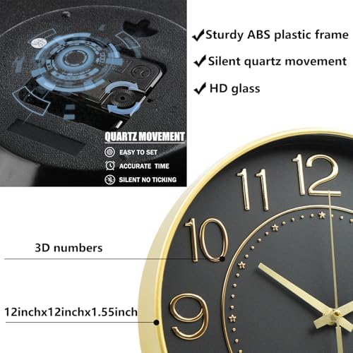 HZDHCLH 12 Inch Modern Wall Clock Battery Operated Silent Non Ticking