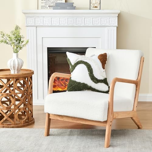 lifein 18x18 Pillow Covers-Throw Pillow Covers Boho Couch Pillows Embroidered Decorative Accent Pillows Mid Century Textured Pillowcases for Couch Sofa Living Room Bed (Olive Green and Cream)