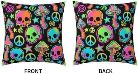 Neon Skull & Mushroom Throw Pillow Cover