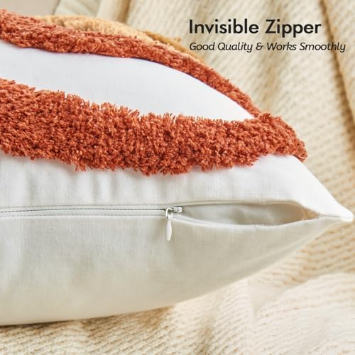 lifein 12x20 Pillow Covers-Lumbar Pillow Covers Boho Couch Pillows Embroidered Decorative Accent Pillows Mid Century Textured Pillowcases for Couch Sofa Living Room Bed Home Decor (Burnt Orange)
