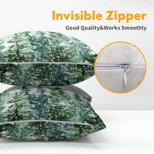 Winter Forest Pillow Covers 24x24 Inch 2Pcs Watercolor Green Misty Pine Tree Nature Landscape Throw Pillows Cover Mountain Square Cushion Cover for Home Sofa Patio Living Room