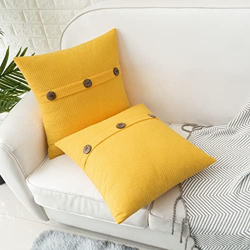 HWY 50 Yellow Chenille Throw Pillow Covers 20x20 Inch Buttons Pack of 2