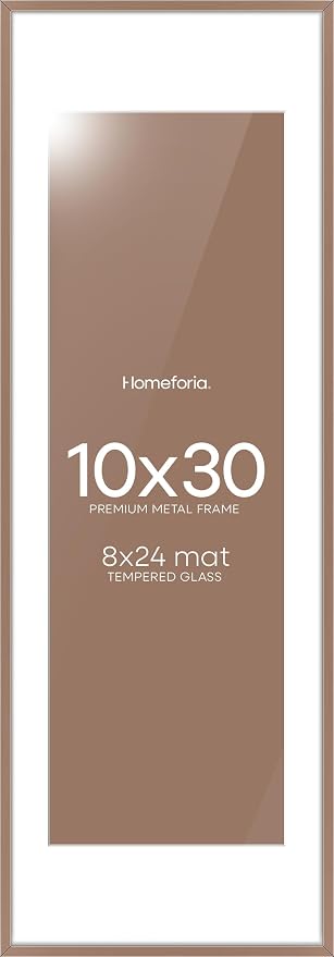 Homeforia 10x30 Mocha Picture Frame, High-End Metal, 8x24 Mat, Glass