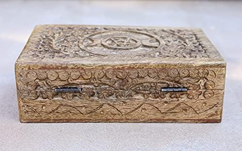 DharmaObjects Triple Moon Hand Carved Jewelry Trinket Keepsake Wooden Storage Box (Triple Moon, Large)