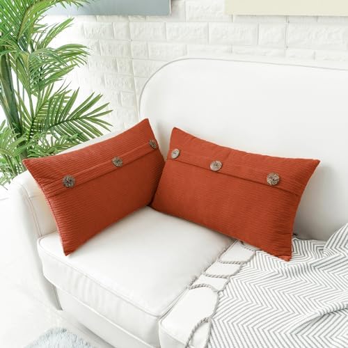 HWY 50 Burnt Orange Chenille Throw Pillow Covers 12x20 Inch Buttons