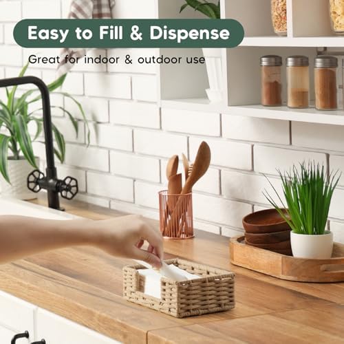 Napkin Holder for Bathroom, Woven Wicker Cotton Rope Guest Towel Holder Tray, Disposable Paper Hand Towel Holder for Bathroom Accessories, Dinner Napkin Holder for Kitchen Table Party