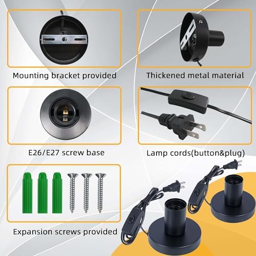 Black Polished Metal Desktop Lamp Base, Small Industrial Table Lamp, Simple E26/E27 Screw Light Socket Edison Bulb Holder, 5.7ft Cord On/Off Switch US Plug (4 Pack)