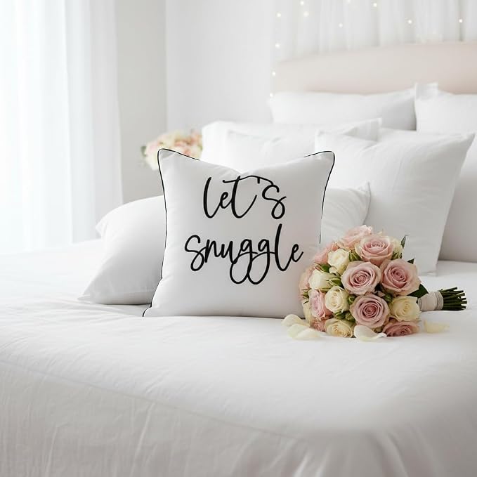 Sunkifover Let's Snuggle Decorative Throw Pillow Cover - 18" x 18" White